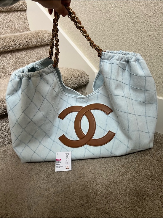 CHANEL Handbags - Chanel coco beach denim bag tote 26M